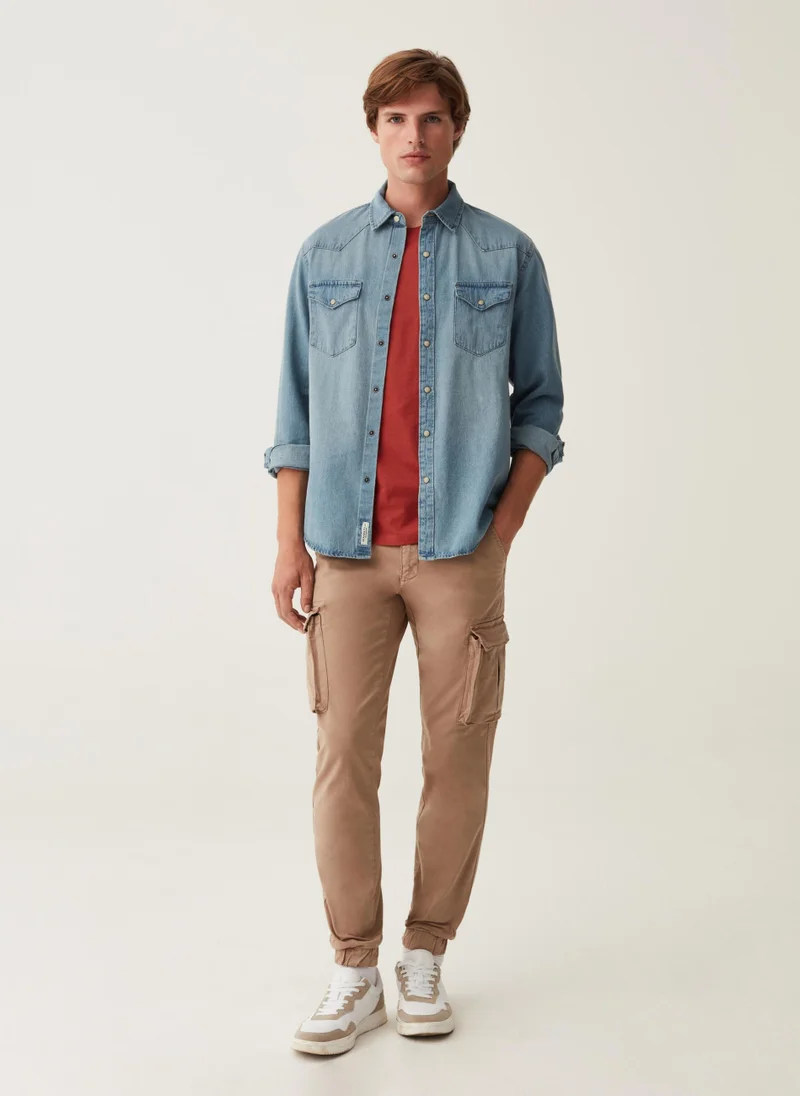 Ovs Western shirt in denim with pearl buttons