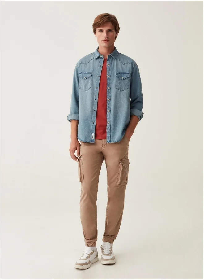 Ovs Western shirt in denim with pearl buttons