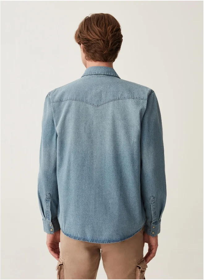 Ovs Western shirt in denim with pearl buttons