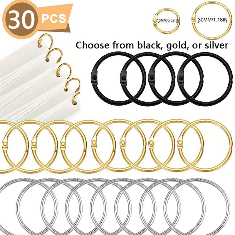 Metal Ring Binder Set 30pcs Black 15mm DIY Album Binding Supplies - Image 1