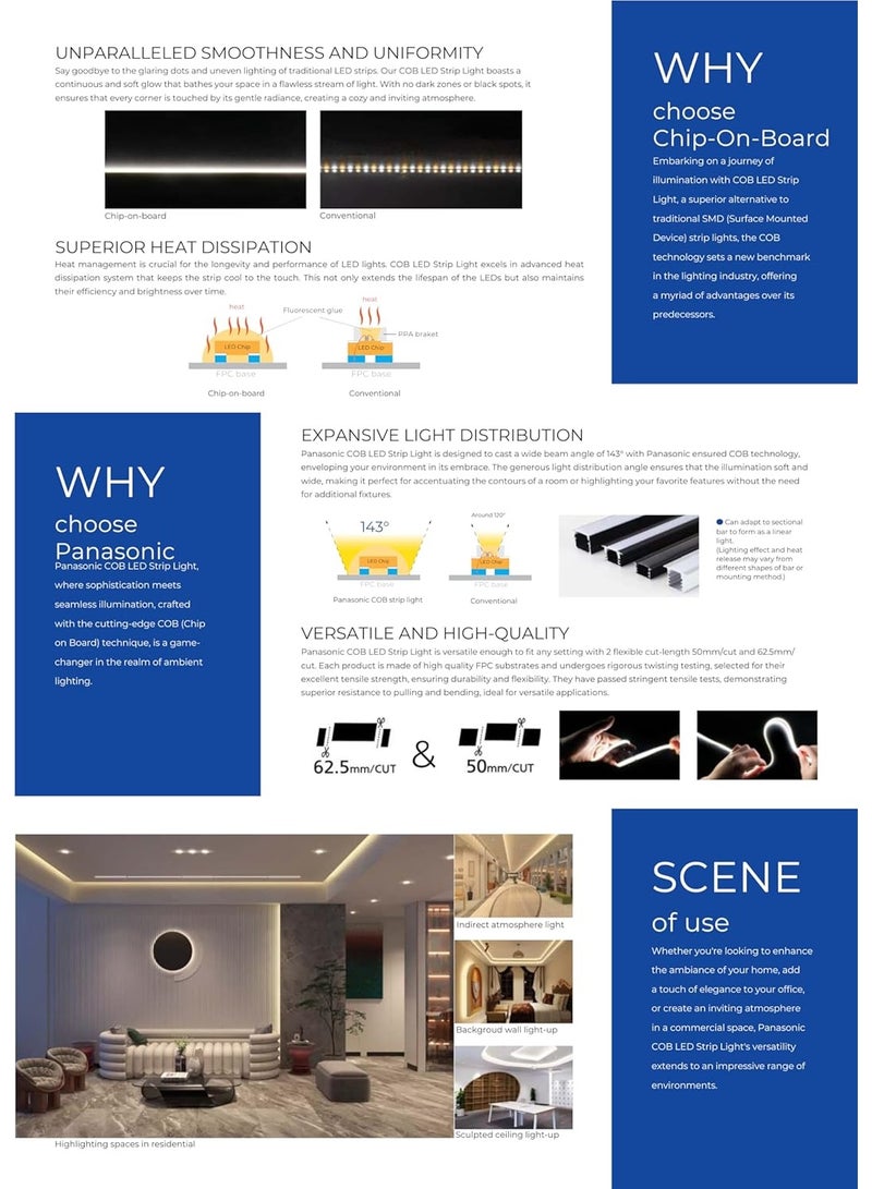 Panasonic 24V COB LED Strip 5m Warm White 3000K LED Strip Light With Driver, Self-Adhesive, Indoor And Outdoor Lighting Home Decoration With Transformers - Image 4