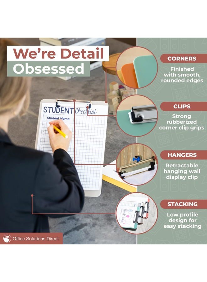 Office Solutions Direct Plastic Clipboards with Low Profile Clip Set of 12-12.5 x 9 Inch Multi Color Plastic Clipboards Bulk - Colorful Clipboards Bulk Classroom Holds 100 Sheets, Acrylic Clipboard 12 Pack (Boho Colors) - Image 4