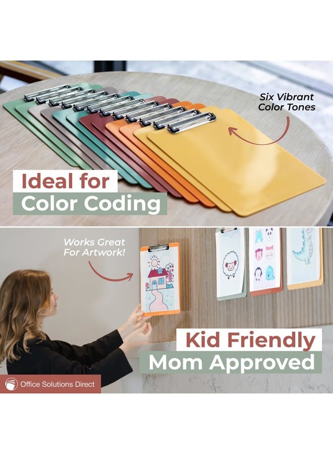 Office Solutions Direct Plastic Clipboards with Low Profile Clip Set of 12-12.5 x 9 Inch Multi Color Plastic Clipboards Bulk - Colorful Clipboards Bulk Classroom Holds 100 Sheets, Acrylic Clipboard 12 Pack (Boho Colors) - Image 5