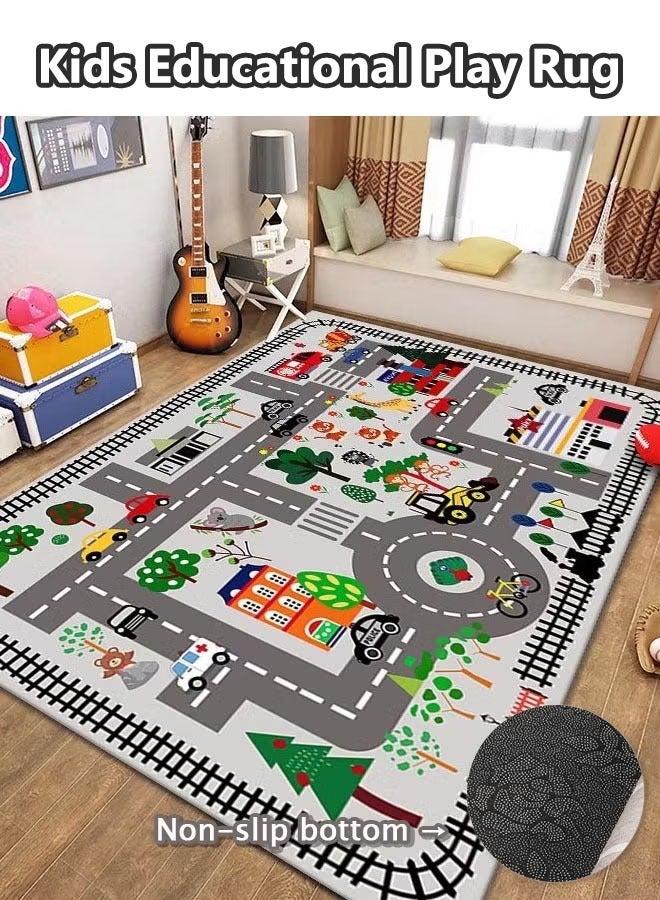 سجادة لعب الأطفال التعليمية سجادة لعب الأطفال بساط طريق المرور للأطفال بساط سيارة لعب الأطفال سجادة كبيرة لعبة تعليمية منطقة لعب الأطفال سجادة لغرفة اللعب غرفة المعيشة ديكور غرفة الحضانة (80 * 120 سم) - Image 1