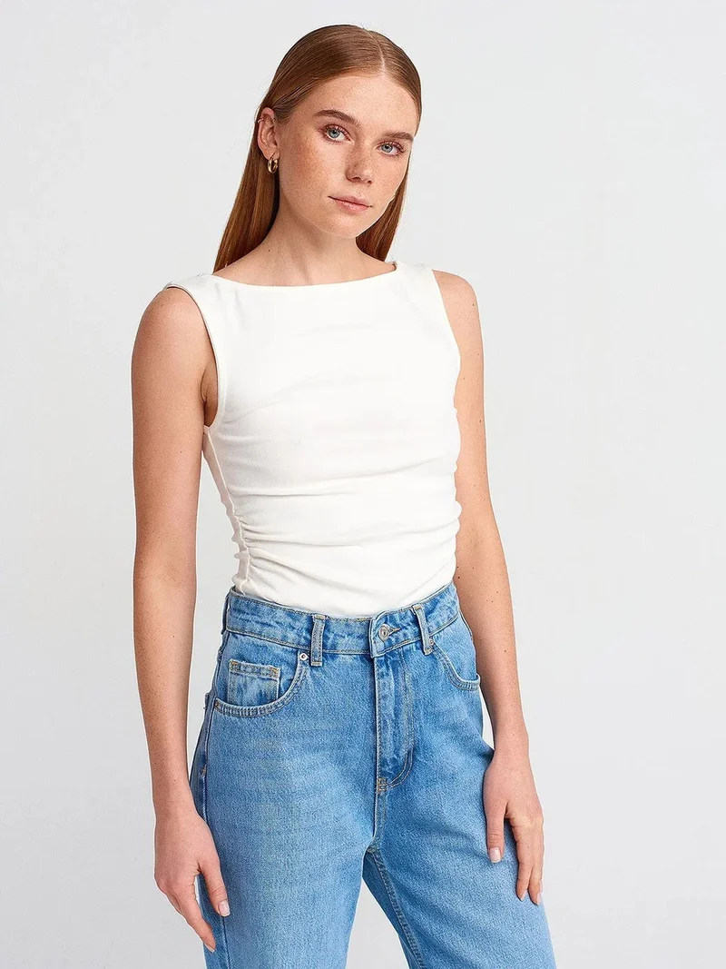 ديلفين DILVIN Sleeveless Boat Neck Jersey Blouse