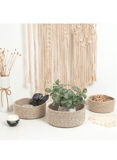 SYOSI SYOSI Cotton Rope Nesting Baskets, 3 Pack Woven Cotton Rope Storage Basket, Lovely Closet Baskets Bins for Shelves, Rope Storage Baskets Mini Table Basket Organizer for Small Household Items (Brown)  - Image 4