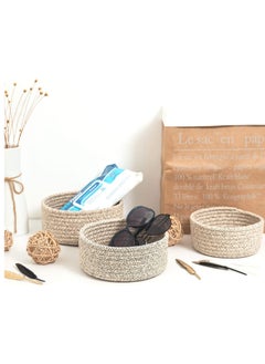 SYOSI SYOSI Cotton Rope Nesting Baskets, 3 Pack Woven Cotton Rope Storage Basket, Lovely Closet Baskets Bins for Shelves, Rope Storage Baskets Mini Table Basket Organizer for Small Household Items (Brown)  - Image 5