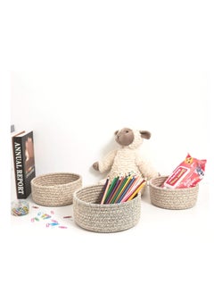 SYOSI SYOSI Cotton Rope Nesting Baskets, 3 Pack Woven Cotton Rope Storage Basket, Lovely Closet Baskets Bins for Shelves, Rope Storage Baskets Mini Table Basket Organizer for Small Household Items (Brown)  - Image 3