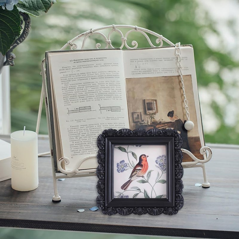 LIHOLO Vintage Picture Frames 3x3 Antique Frames Mini Pictures Frames Bird Picture Frames Ornate Gallery Wall Frames  in Black Square - Image 4