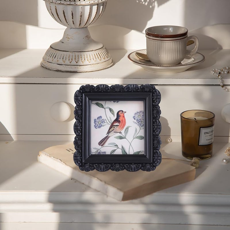 LIHOLO Vintage Picture Frames 3x3 Antique Frames Mini Pictures Frames Bird Picture Frames Ornate Gallery Wall Frames  in Black Square - Image 3