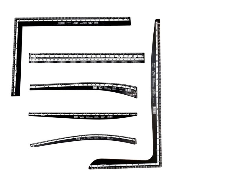 KHYATI Hard Plastic Scales Set - Complete Fashion Designing Tailoring - L Square, Curve, Straight, Hip, Arm, Leg Curve & Straight Ruler - 60cm - Image 1