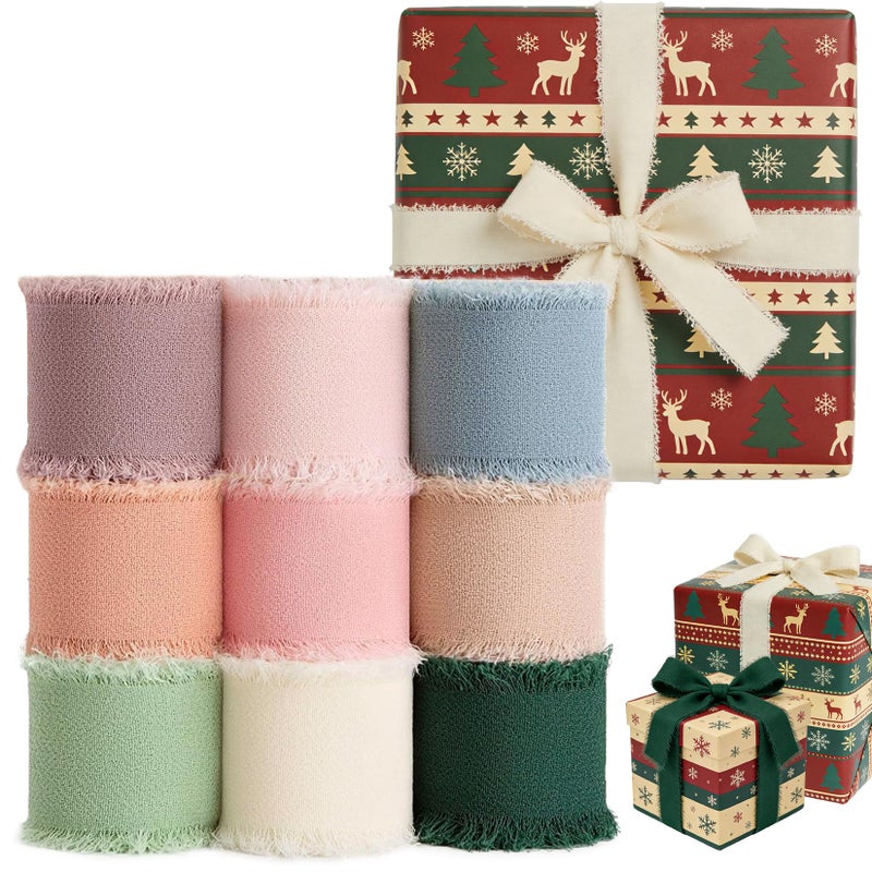 RAINFLOW 9 Rolls Chiffon Ribbon Ribbon for Flower Bouquet Gift Ribbon Wedding Ribbon Ribbons for Crafts Handmade Fringe Chiffon Silk Ribbon Set 12 Inch Wide Sheer Ribbon for Gift Wrapping - Image 3