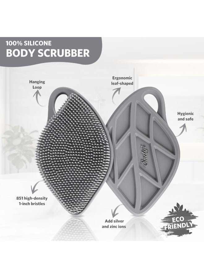 Sndyi Silicone Body Scrubber Gentle Exfoliating Body Scrubber for Sensitive Skin Leaf Shaped Shower Scrubber for Body with Lathering Bristles Silicone Loofah Body Brush for Showering Gray - Image 4