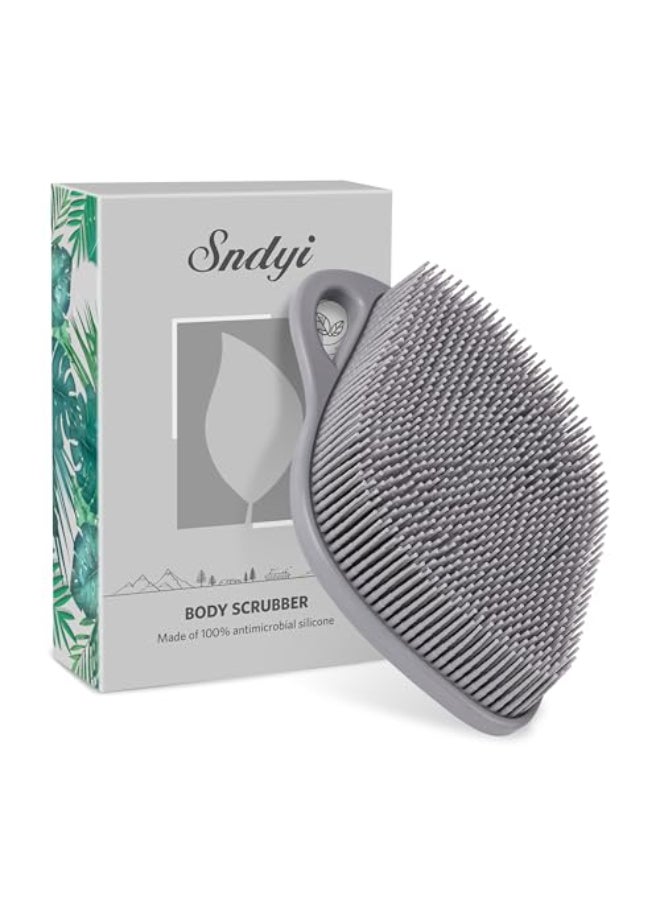 Sndyi Silicone Body Scrubber Gentle Exfoliating Body Scrubber for Sensitive Skin Leaf Shaped Shower Scrubber for Body with Lathering Bristles Silicone Loofah Body Brush for Showering Gray - Image 1
