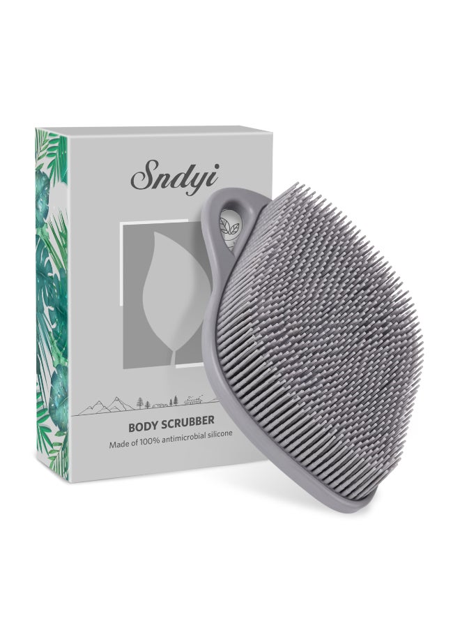 Sndyi Silicone Body Scrubber Gentle Exfoliating Body Scrubber for Sensitive Skin Leaf Shaped Shower Scrubber for Body with Lathering Bristles Silicone Loofah Body Brush for Showering Gray - Image 2