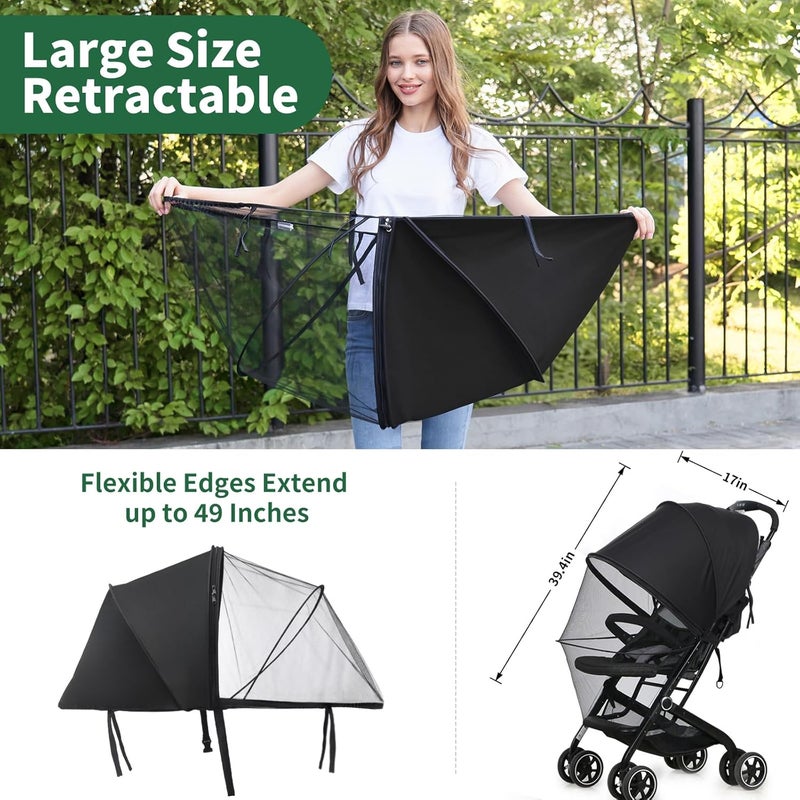 DUOMI 2-in-1 Stroller Sun Shade and Mosquito Net Cover - Universal Breathable Baby Cover With Two-Way Zipper for Extender - Image 2