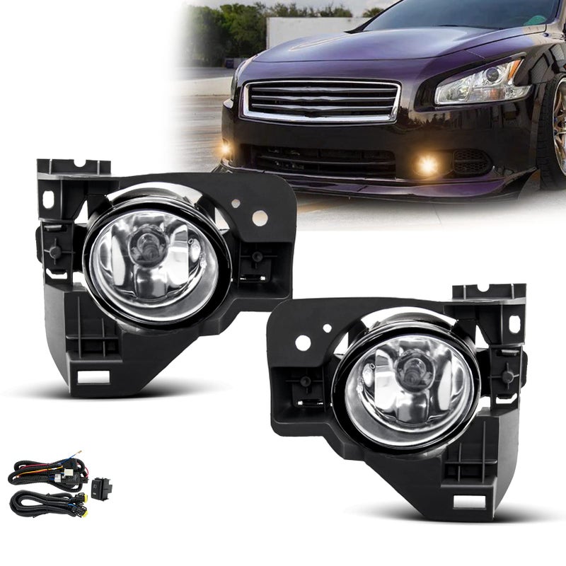 SPIEGEER Fog Lights Assembly For 2009 2010 2011 2012 2013 2014 Nissan Maxima Fog Lamps Replacement Kit with SwitchWiring H11 12V 55W Halogen Bulbs