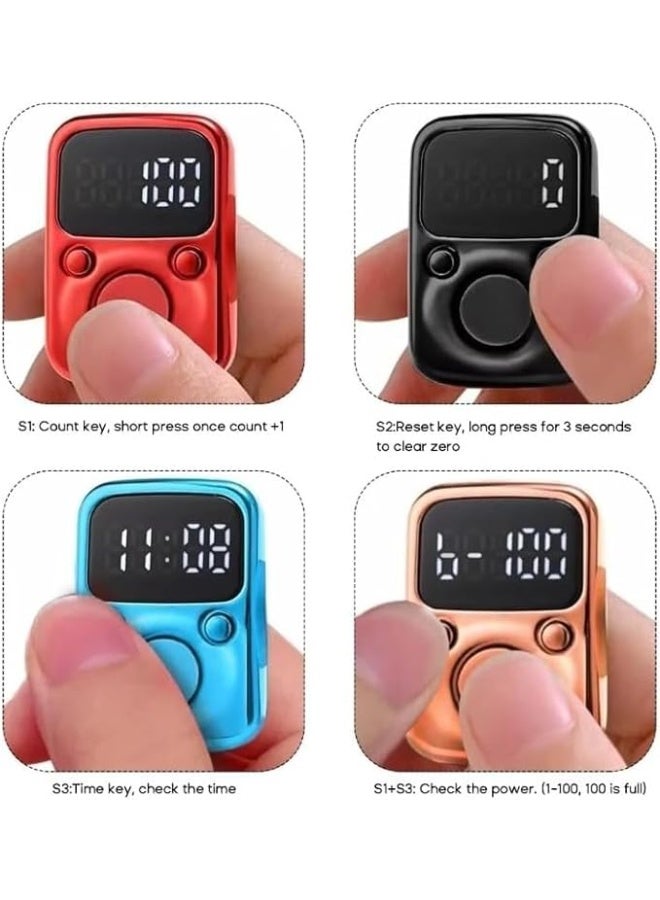 خاتم تسبيح وذكر رقمي مزود بشاشة عرض الوقت وتصميم يضيء في الظلام (متعدد الألوان) مع عداد إلكتروني للأصابع - Image 2