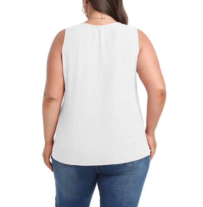 OLRIK Womens Plus Size Tank Top Loose Fit Sleeveless Blouse Summer White-2X - Image 4