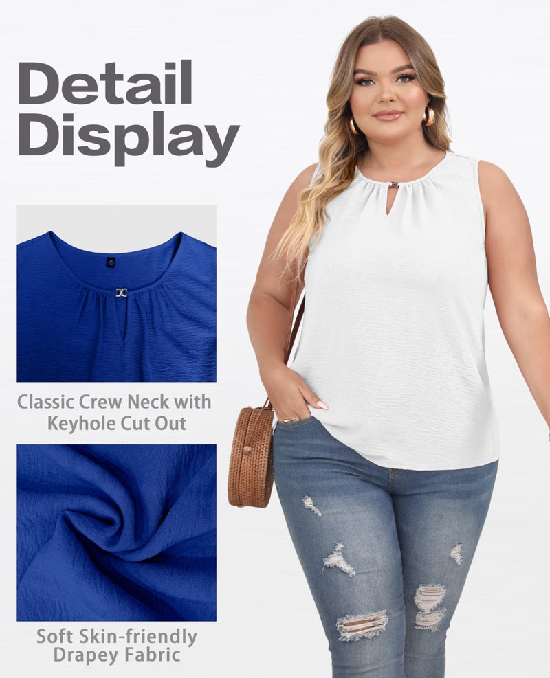 OLRIK Womens Plus Size Tank Top Loose Fit Sleeveless Blouse Summer White-2X - Image 5