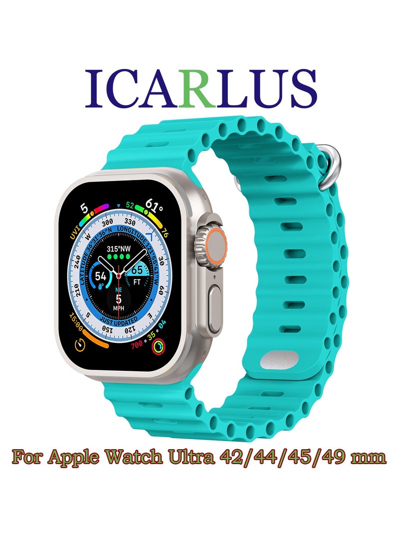 ICARLUS - Ocean Band Compatible with Apple Watch Ultra Band 49/45/44/42mm Men Women, Soft Silicone Sport Band Replacement Strap for Apple Watch Ultra2/Ultra iWatch Series 9 8 7 SE 6 5 4 3 2 1 Light cyan - Image 1