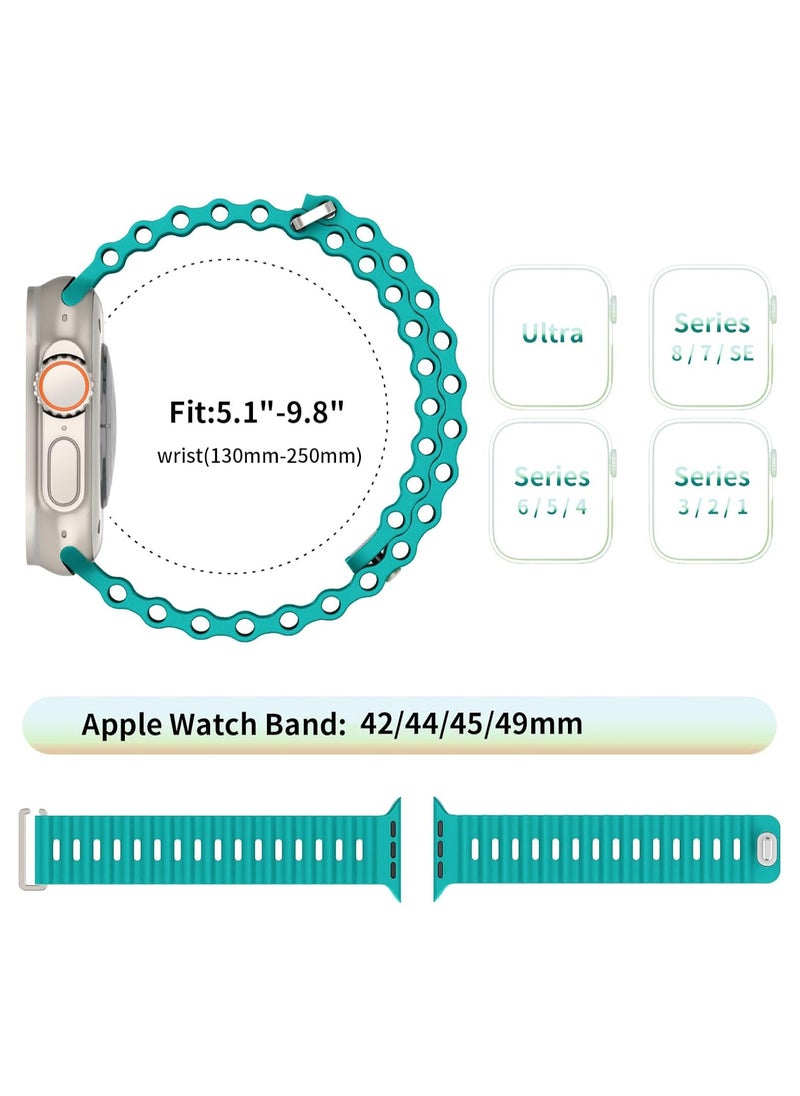 ICARLUS - Ocean Band Compatible with Apple Watch Ultra Band 49/45/44/42mm Men Women, Soft Silicone Sport Band Replacement Strap for Apple Watch Ultra2/Ultra iWatch Series 9 8 7 SE 6 5 4 3 2 1 Light cyan - Image 1