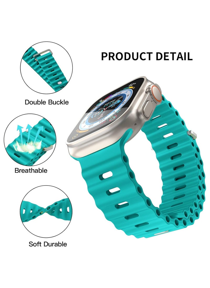 ICARLUS - Ocean Band Compatible with Apple Watch Ultra Band 49/45/44/42mm Men Women, Soft Silicone Sport Band Replacement Strap for Apple Watch Ultra2/Ultra iWatch Series 9 8 7 SE 6 5 4 3 2 1 Light cyan - Image 1