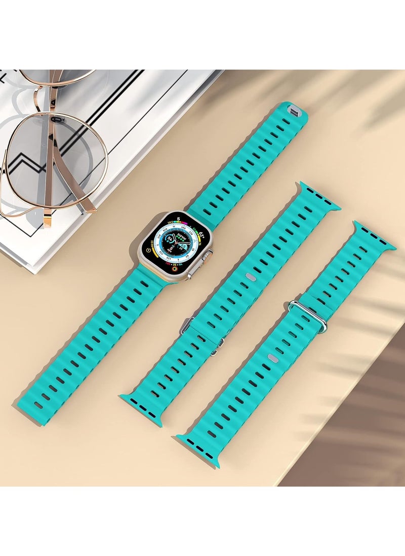 ICARLUS - Ocean Band Compatible with Apple Watch Ultra Band 49/45/44/42mm Men Women, Soft Silicone Sport Band Replacement Strap for Apple Watch Ultra2/Ultra iWatch Series 9 8 7 SE 6 5 4 3 2 1 Light cyan - Image 1