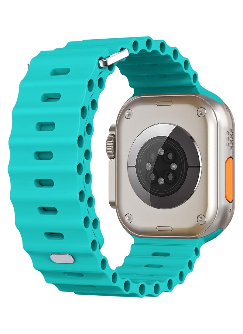 ICARLUS - Ocean Band Compatible with Apple Watch Ultra Band 49/45/44/42mm Men Women, Soft Silicone Sport Band Replacement Strap for Apple Watch Ultra2/Ultra iWatch Series 9 8 7 SE 6 5 4 3 2 1 Light cyan - Image 1
