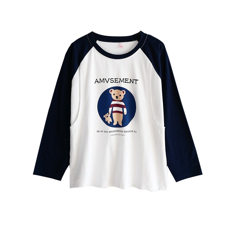 Maternity Nursing Top Long Sleeve Pure Cotton 5021B navy blue 