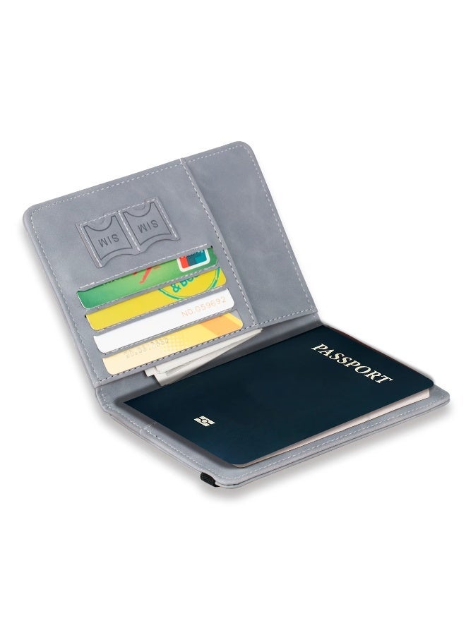 QUALITY RFID-Blocking Passport Holder – Slim PU Leather Premium Quality Travel Wallet with Card Slots & Ticket Pocket – Secure Travel Document Organizer for Men & Women – Grey - Image 1