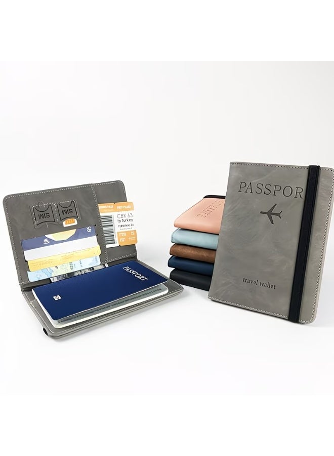 QUALITY RFID-Blocking Passport Holder – Slim PU Leather Premium Quality Travel Wallet with Card Slots & Ticket Pocket – Secure Travel Document Organizer for Men & Women – Grey - Image 3