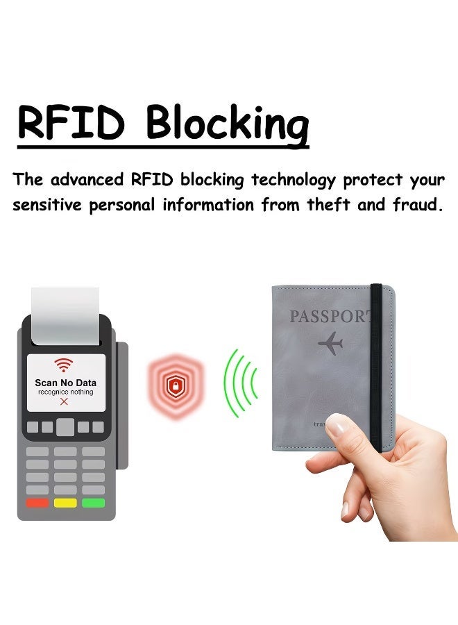 QUALITY RFID-Blocking Passport Holder – Slim PU Leather Premium Quality Travel Wallet with Card Slots & Ticket Pocket – Secure Travel Document Organizer for Men & Women – Grey - Image 2