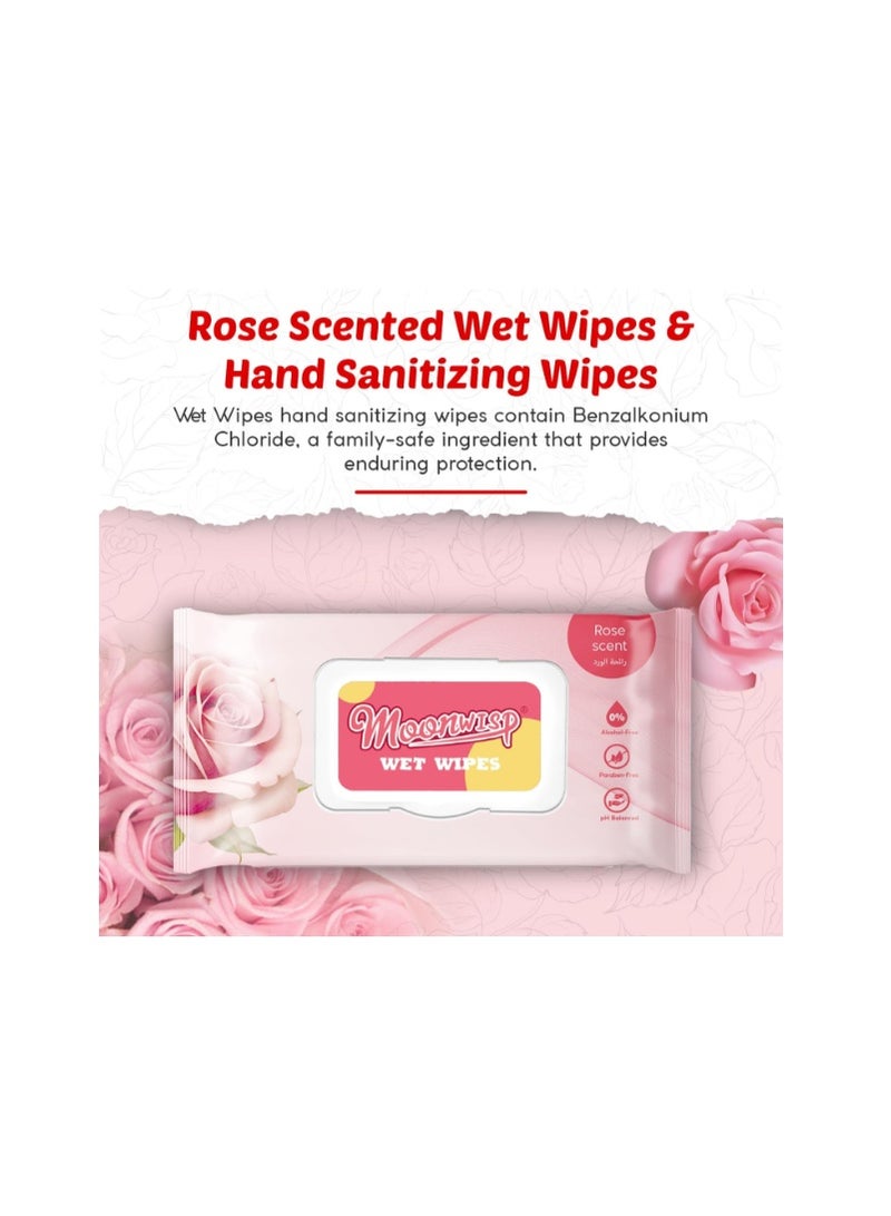 Moonwisp Wet Wipes for Cleaning and Hand Sanitizing, Rose Scented, Moisturizing, Travel-Friendly, Hypoallergenic, All-Purpose Wipes, Perfect for Adults and Kids (Red, PACK 5) - Image 2