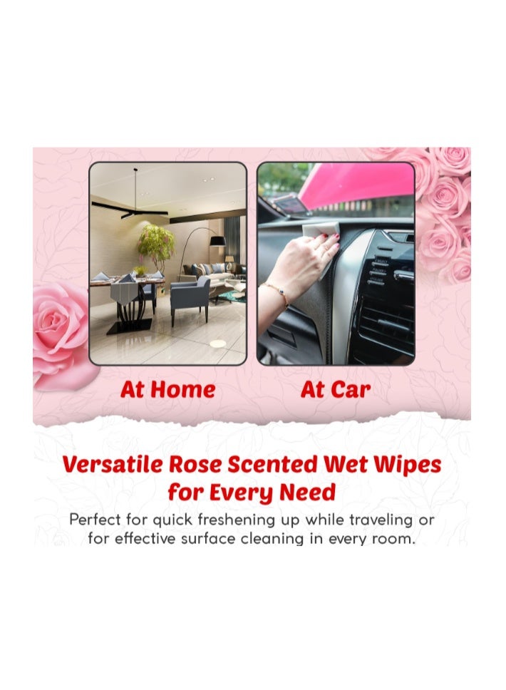 Moonwisp Wet Wipes for Cleaning and Hand Sanitizing, Rose Scented, Moisturizing, Travel-Friendly, Hypoallergenic, All-Purpose Wipes, Perfect for Adults and Kids (Red, PACK 5) - Image 5