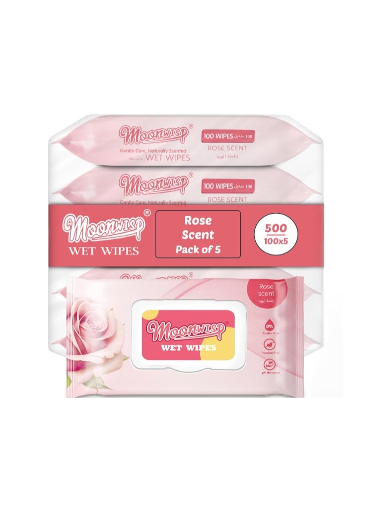 Moonwisp Wet Wipes for Cleaning and Hand Sanitizing, Rose Scented, Moisturizing, Travel-Friendly, Hypoallergenic, All-Purpose Wipes, Perfect for Adults and Kids (Red, PACK 5) - Image 1