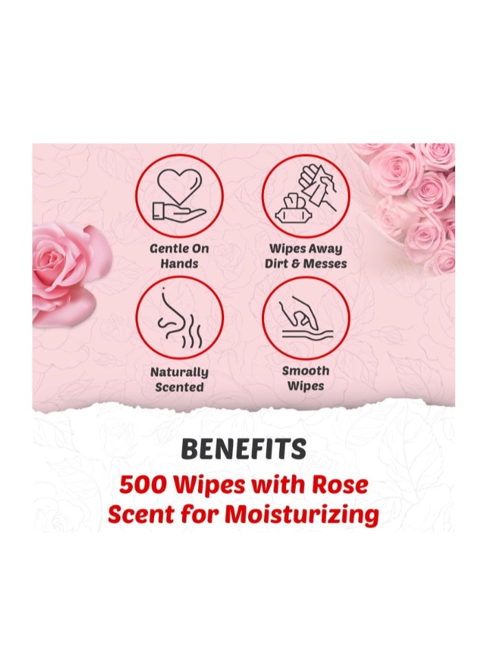 Moonwisp Wet Wipes for Cleaning and Hand Sanitizing, Rose Scented, Moisturizing, Travel-Friendly, Hypoallergenic, All-Purpose Wipes, Perfect for Adults and Kids (Red, PACK 5) - Image 4