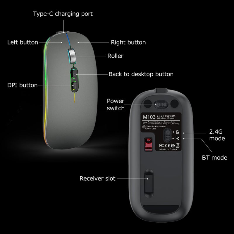 Wireless Mouse: Silver Dual-Mode 2.4G+BT5.1 - 15m Transmission Distance Ergonomic Gaming Mouse for Home Office Entertainment - Image 2