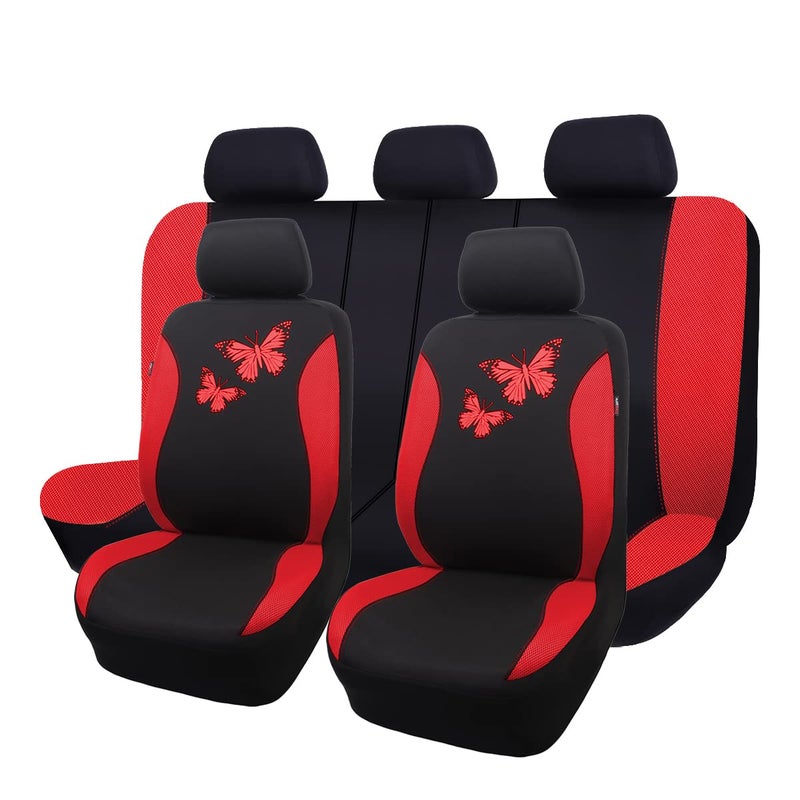 Flying Banner Butterfly car seat Covers ful Set Fashion Universal Lady Woman Female Rear Bench Split Colorized Full Set Red