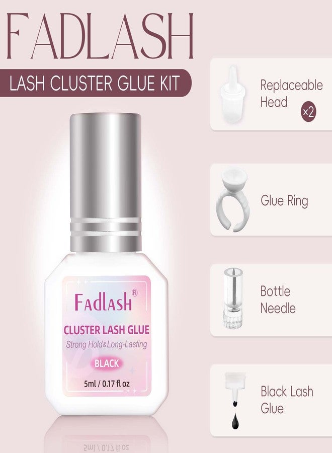 FADLASH Lash Cluster Glue Black Eyelash Glue for DIY Lash Extensions Waterproof 2-3s Fast Drying 2 Weeks Retention Long-Lasting at Home (5ml) - Image 3
