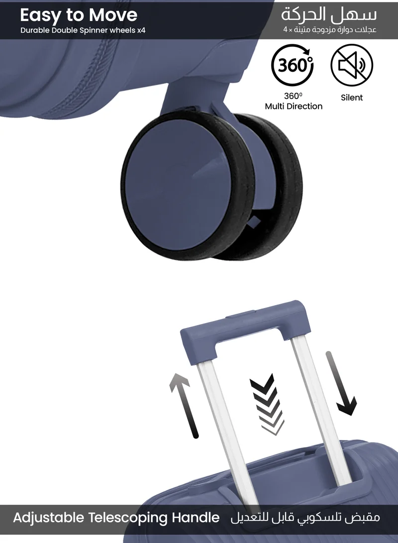 بارا جون Parajohn Sereno Series Set of 2 Luggage| Small 10KG & Large 30KG Polypropylene 8 Wheel Trolley Hardsided Travel Suitcase -Blue