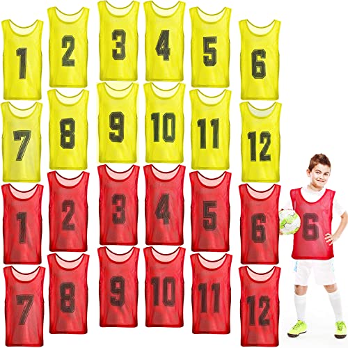 Hercicy 24 Pcs Youth Pinnies Soccer Pinnies Training Vest Adult Mesh Reversible Numbered Football JerseyMediumRed Yellow