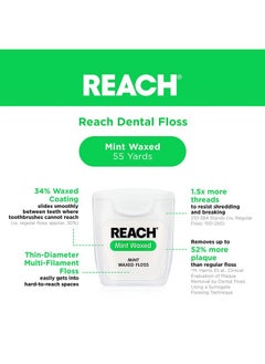 REACH Waxed Dental Floss Bundle Effective Plaque Removal Extra Wide Cleaning Surface Shred Resistance & Tension Slides Smoothly & Easily Pfas Free Mint Flavored 55 Yd 6 Count (Pack Of 1)  - Image 2