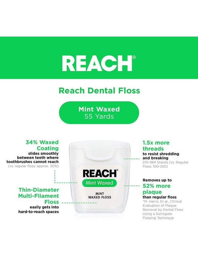 REACH - Waxed Dental Floss Bundle Effective Plaque Removal Extra Wide Cleaning Surface Shred Resistance & Tension Slides Smoothly & Easily Pfas Free Mint Flavored 55 Yd 6 Count (Pack Of 1) - Image 1