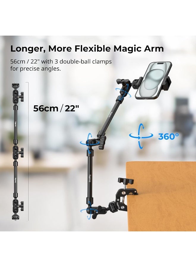 SMALLRIG 22" Magic Arm Clamp, Overhead Phone Mount Holder Stand, Flexible Desk Camera Mount, Articulating Friction Boom Arm, for POV Shot, Filming, Light, Webcam, Action Camera - Image 3