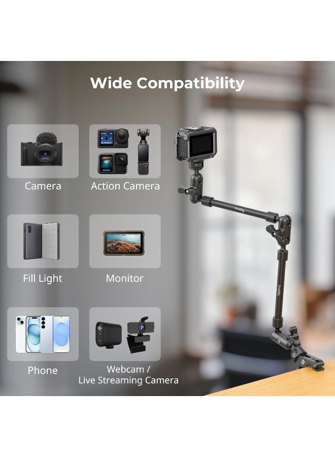 SMALLRIG 22" Magic Arm Clamp, Overhead Phone Mount Holder Stand, Flexible Desk Camera Mount, Articulating Friction Boom Arm, for POV Shot, Filming, Light, Webcam, Action Camera - Image 4