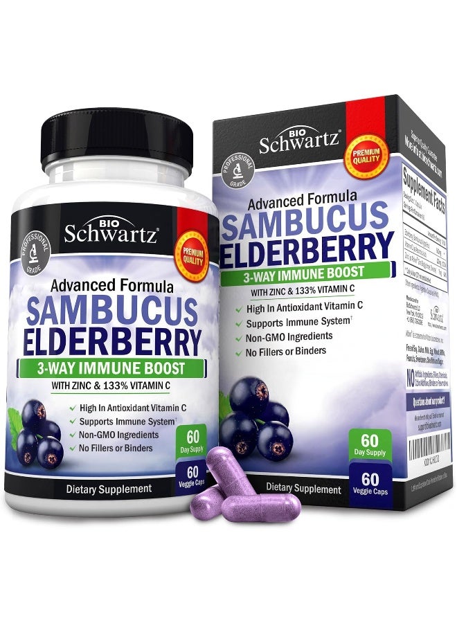 BioSchwartz BioSchwartz Sambucus Elderberry with Zinc and Vitamin C Daily Herbal Supplement with Natural Elderberries for Women and Men (60 Capsules)  - Image 1