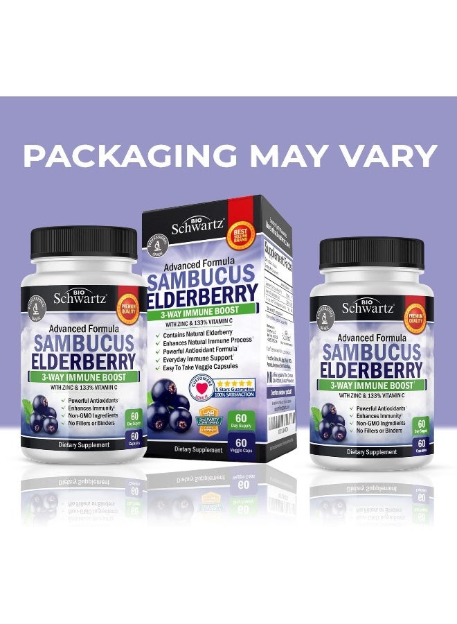 BioSchwartz BioSchwartz Sambucus Elderberry with Zinc and Vitamin C Daily Herbal Supplement with Natural Elderberries for Women and Men (60 Capsules)  - Image 2