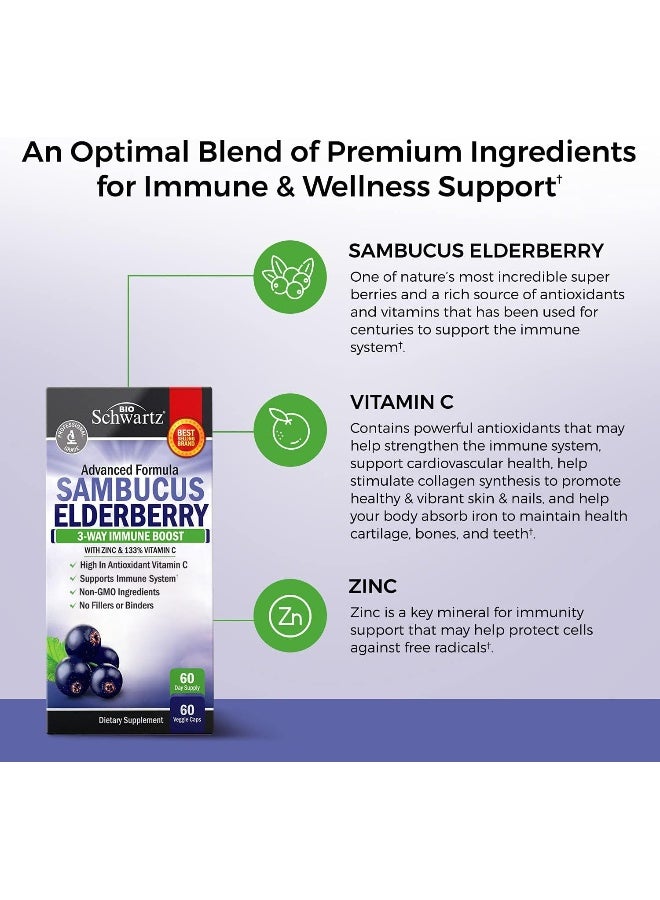 BioSchwartz BioSchwartz Sambucus Elderberry with Zinc and Vitamin C Daily Herbal Supplement with Natural Elderberries for Women and Men (60 Capsules)  - Image 4