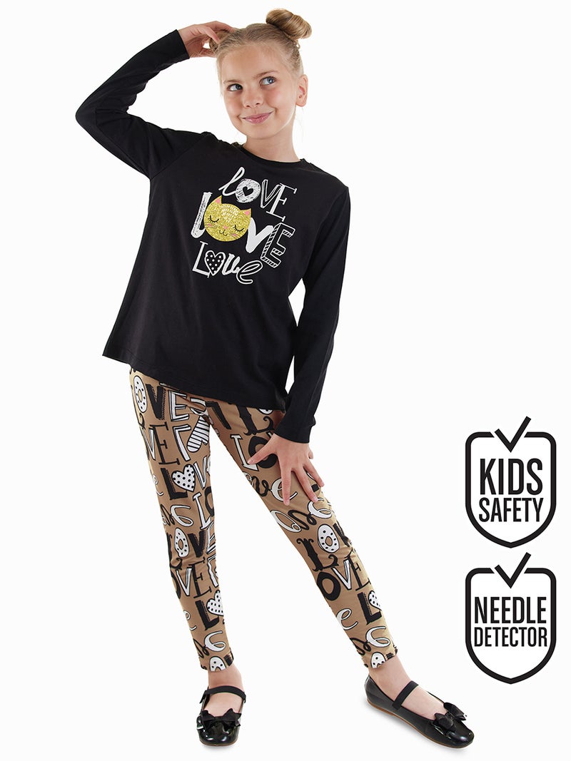 Denokids Love Cat Girl T-shirt Leggings Set - Image 1